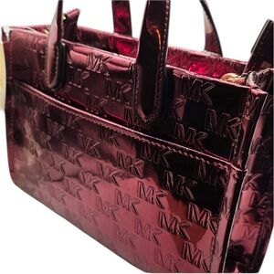 NEW Michael Kors Jet Set Travel Tote Shoulder Bag MK Mirror Metallic Cherry